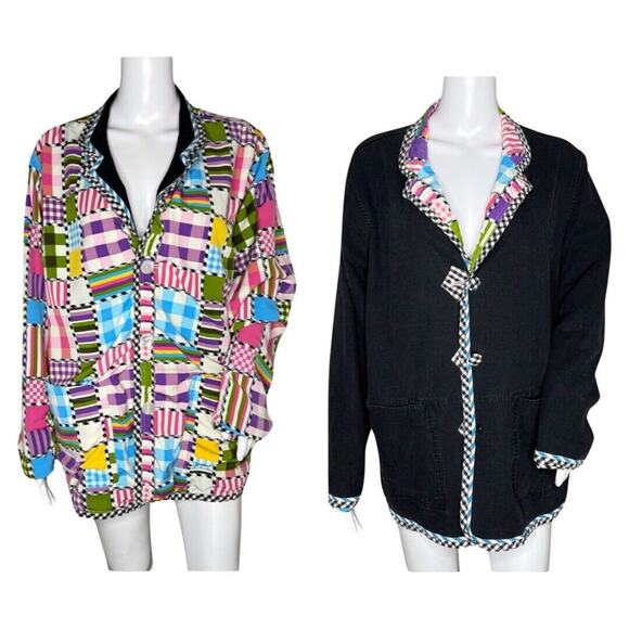 Koos of Course Jacket Womens 1X Black Multi Patchwork Reversible‎ Colorful Fun - Picture 1 of 15